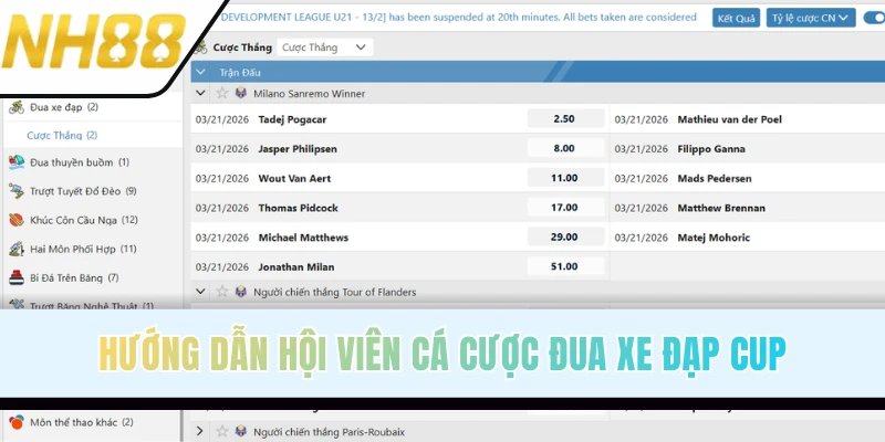 Cách cá cược đua xe đạp cup đơn giản